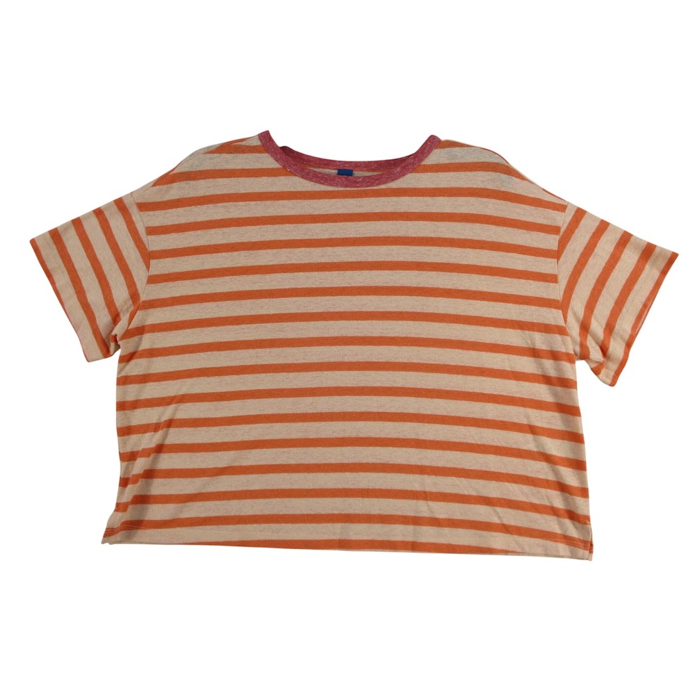 Old Navy Womens Medium Orange Striped Linen Blend Short Sleeve Boxy T-Shirt